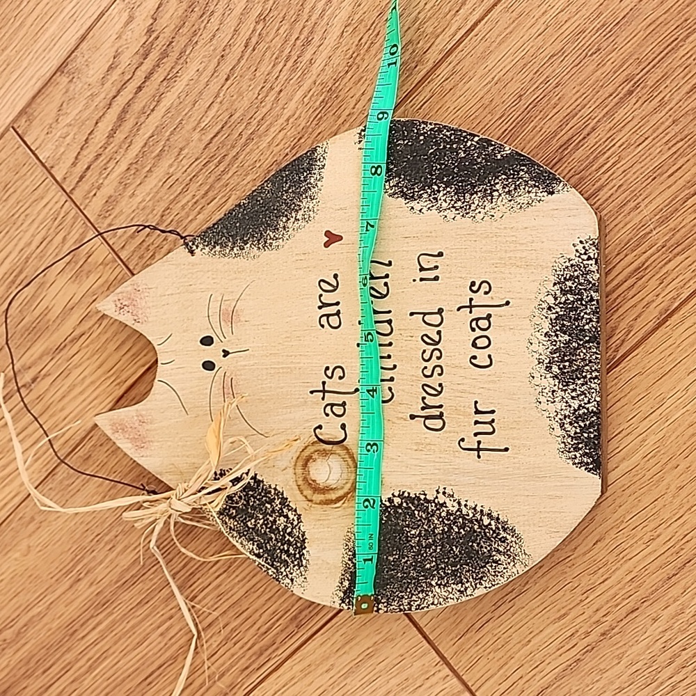 Wooden hanging cat sign - cats are children dressed in fur coats - Picture 7 of 8